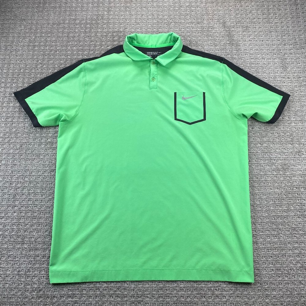 Nike Golf Shirt Men XXL Green Gray DRI-FIT Tour Performance Chest Pocket Swoosh